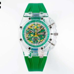 Royal Oak Offshore 44mm Transparent APF Best Edition Green Dial on Green Rubber Strap A3126