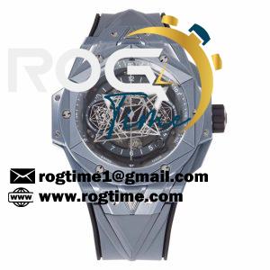 Big Bang Sang Bleu II 45mm Gray Ceramic BBF 1:1 Best Edition Skeleton Dial on Gray Rubber Strap A1240