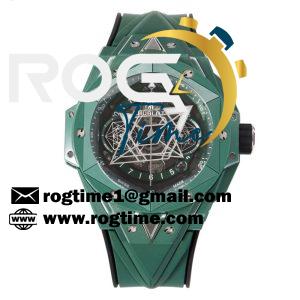 Big Bang Sang Bleu II 45mm Green Ceramic BBF 1:1 Best Edition Skeleton Dial on Green Rubber Strap A1240