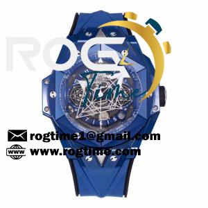 Big Bang Sang Bleu II 45mm Blue Ceramic BBF 1:1 Best Edition Skeleton Dial on Blue Rubber Strap A1240