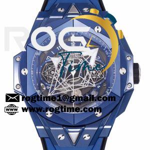 Big Bang Sang Bleu II 45mm Blue Ceramic BBF 1:1 Best Edition Skeleton Dial on Blue Rubber Strap A1240