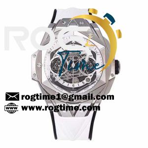 Big Bang Sang Bleu II Chrono Ti BBF Best Edition SS Bezel White Dial on White Rubber Strap HUB1240