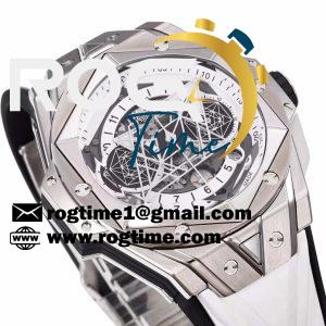 Big Bang Sang Bleu II Chrono Ti BBF Best Edition SS Bezel White Dial on White Rubber Strap HUB1240