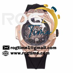 Big Bang Sang Bleu Chrono II RG BBF Best Edition Black Dial on Black Rubber Strap HUB1240