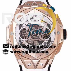 Big Bang Sang Bleu II Chrono RG BBF Best Edition White Dial on White Rubber Strap HUB1240